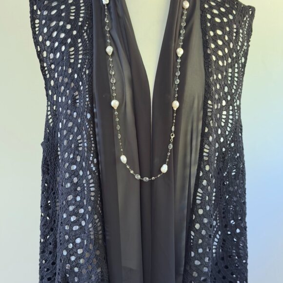 NEW Black Needle Lace LONG VEST with Chiffon Back, US XL, 46 - Picture 8 of 13